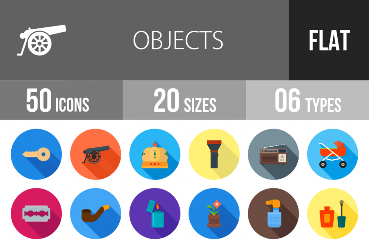 50 Objects Flat Long Shadow Icons example image 1