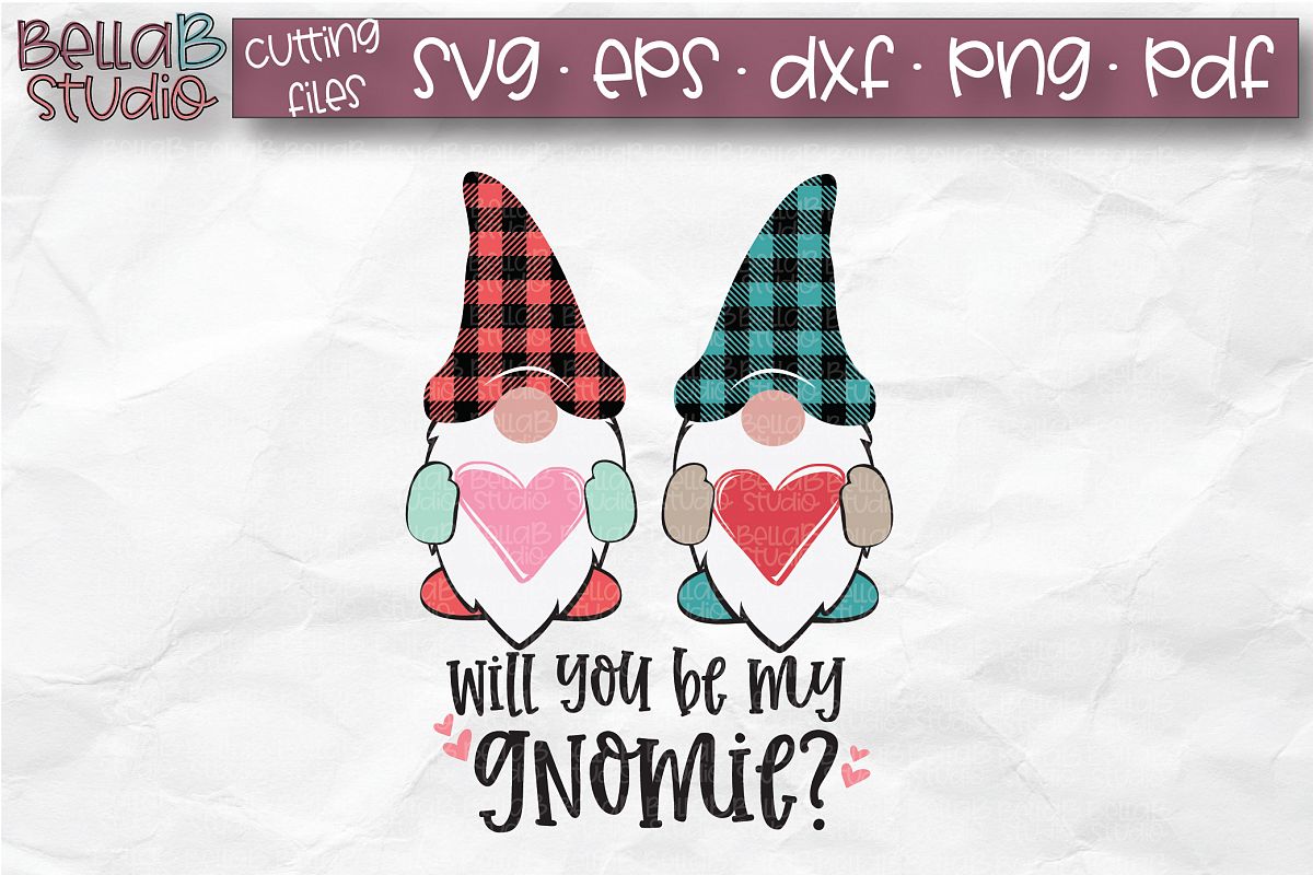 Valentine Gnomes SVG, Will You Be My Gnomie, Buffalo Plaid example image 1