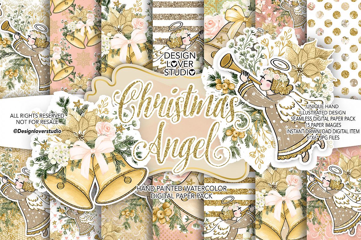 Christmas Angel digital paper pack example image 1