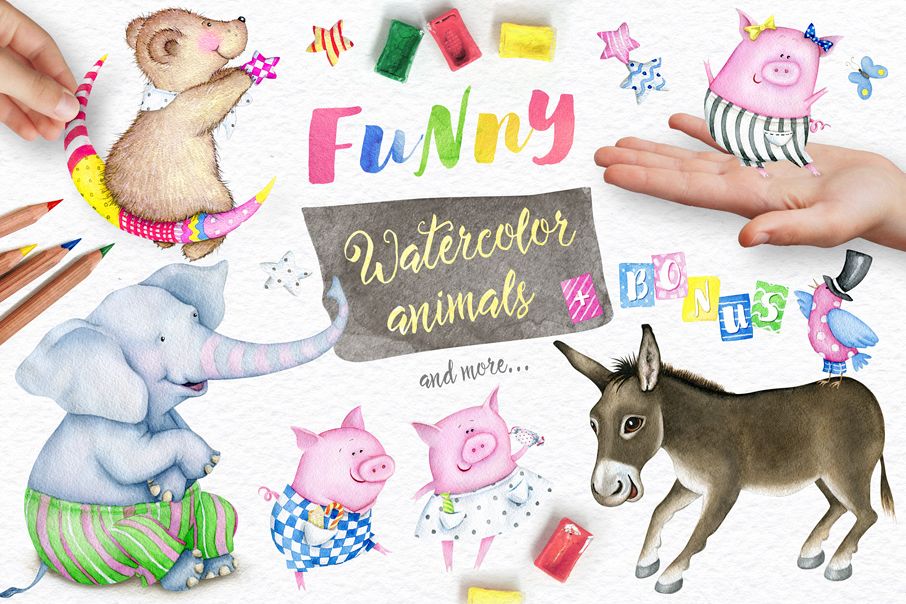 Watercolor Animals + BONUS example image 1