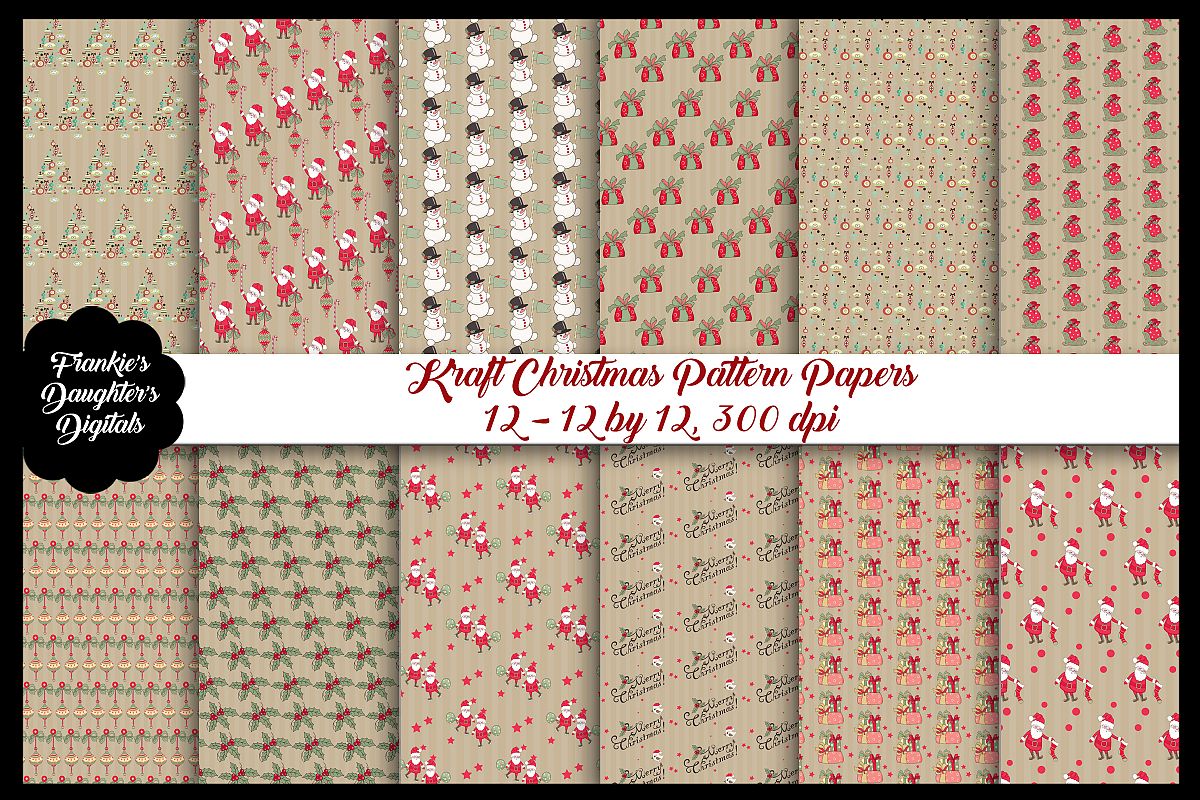 Kraft Christmas Patterns Digital Paper Pack example image 1