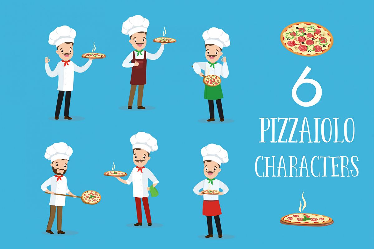 Pizzaiolo. Six cartoon characters example image 1