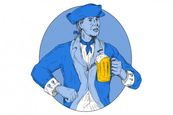 American Patriot Holding Beer Mug Oval Drawing example image 1
