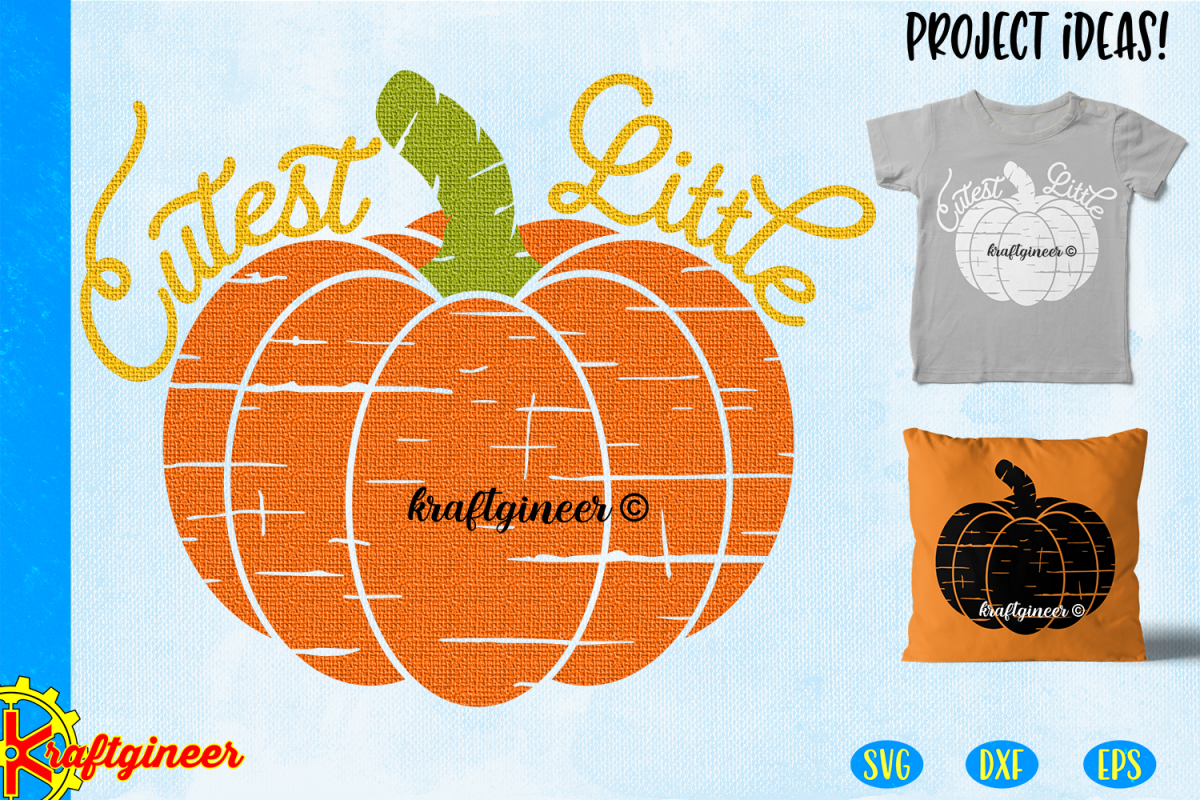 Halloween SVG- Distress Cutest Little Pumpkin CUT FILE, DXF example image 1