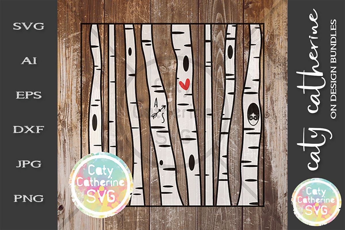 Editable Birch Tree Carve Initials SVG Love Heart Couple example image 1