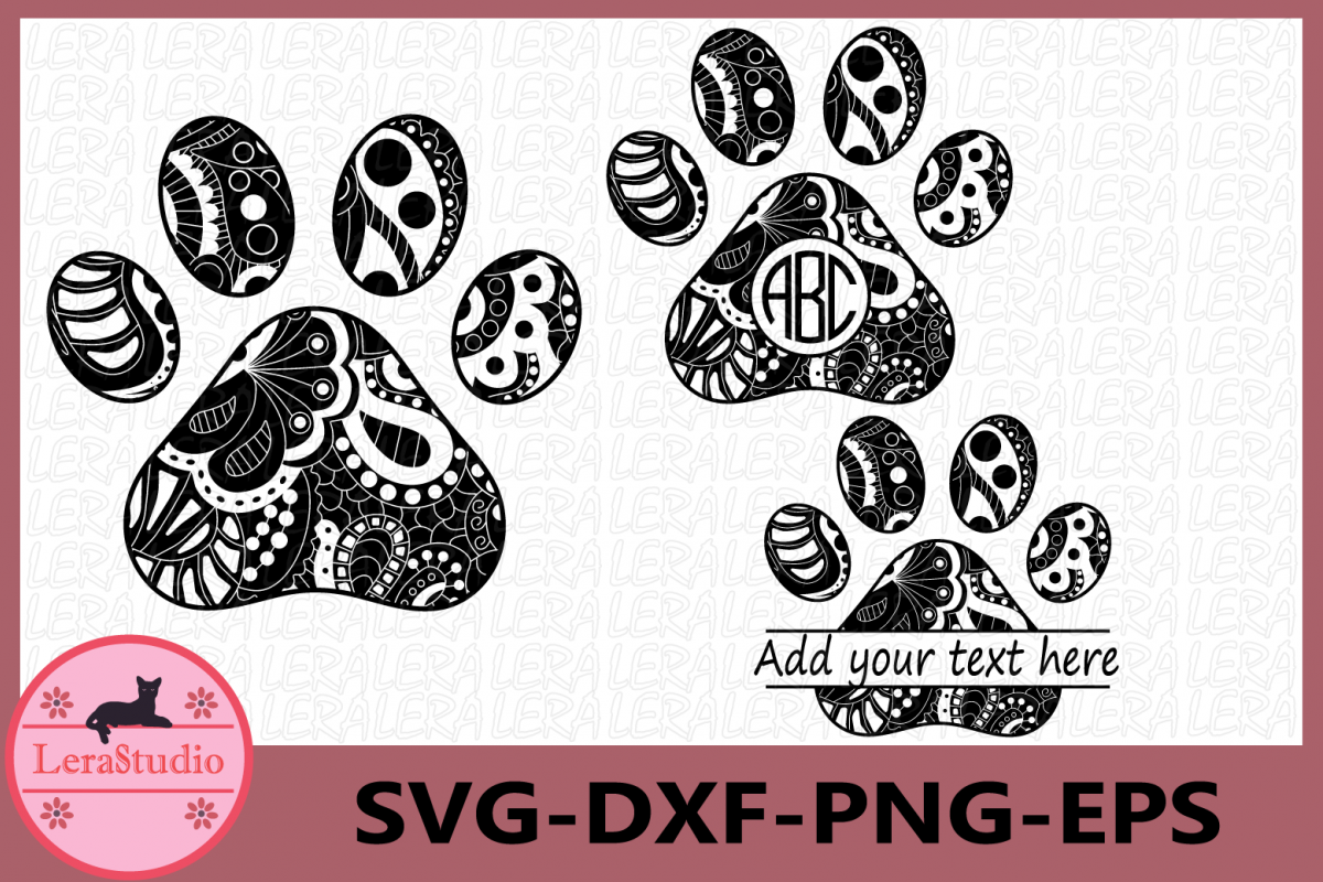 Paw Zentangle SVG, Animals Svg, Paw Monogram svg, Vector example image 1