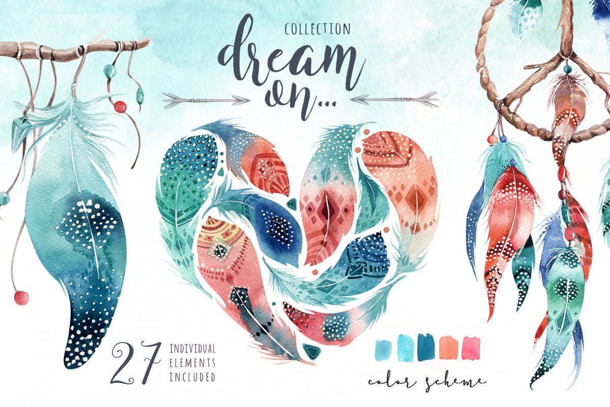 Watercolor feathers III example image 1