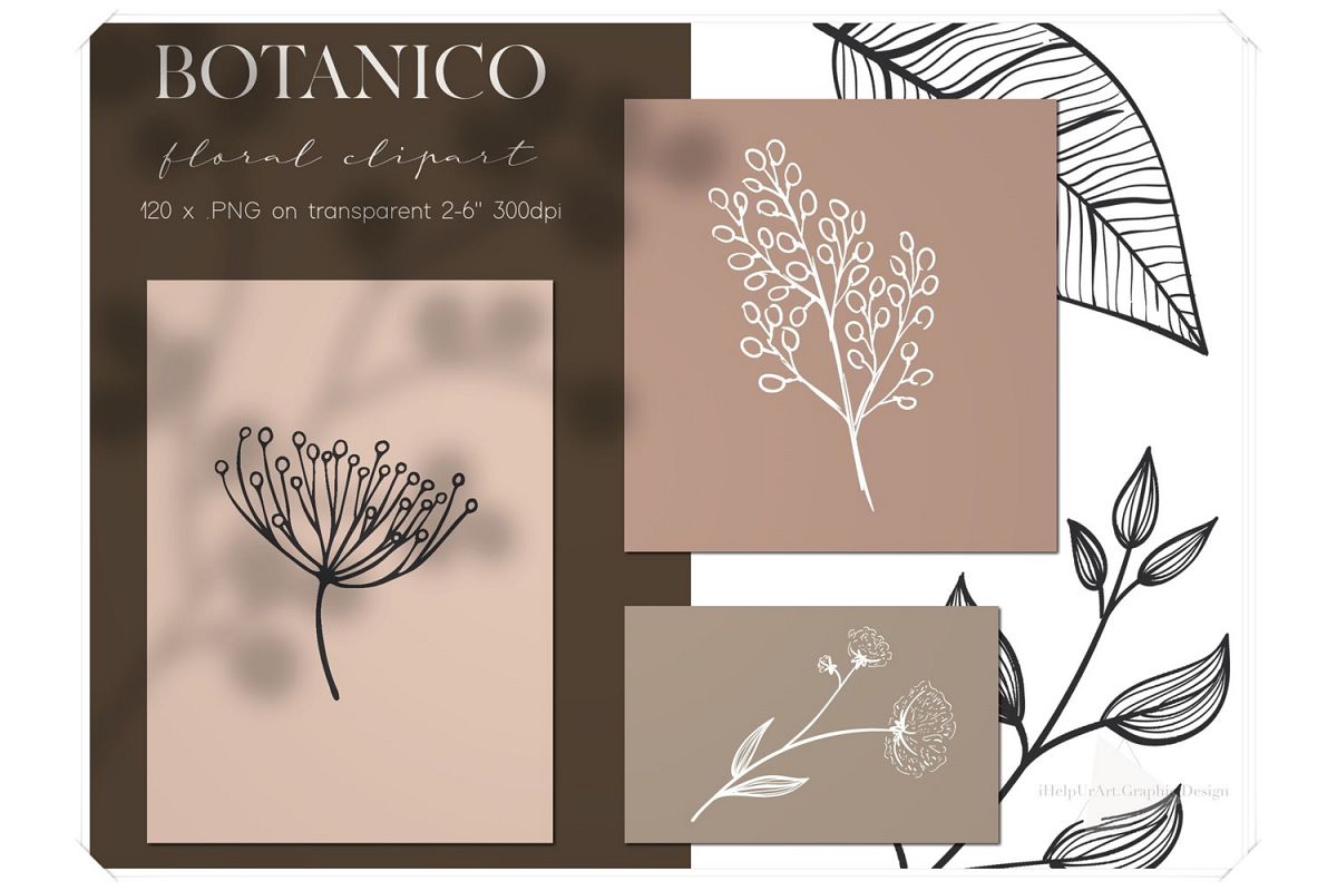 Line Art Botanical Clipart - Linear Floral Design Kit example image 1