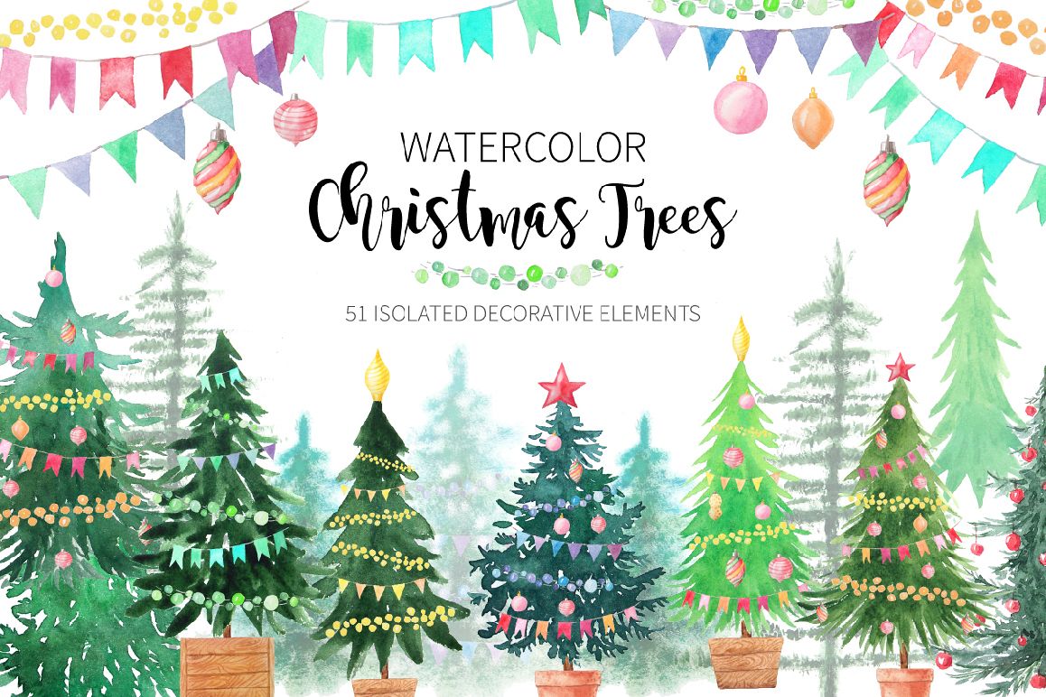 Watercolor Christmas Trees