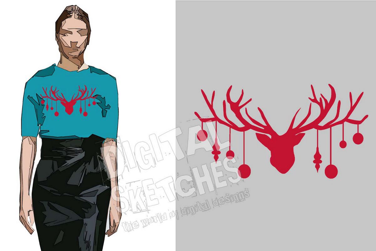 Deer Head Antlers Bells Cut File Vector Graphics Illustratio example image 1