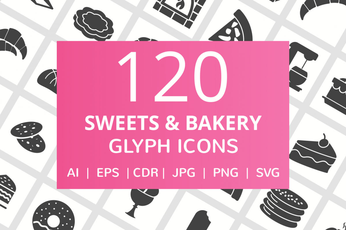120 Sweets & Bakery Glyph Icons example image 1