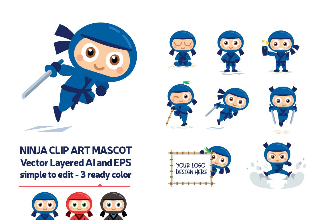 Ninja Vector Mascot in 3 Ready Color example image 1