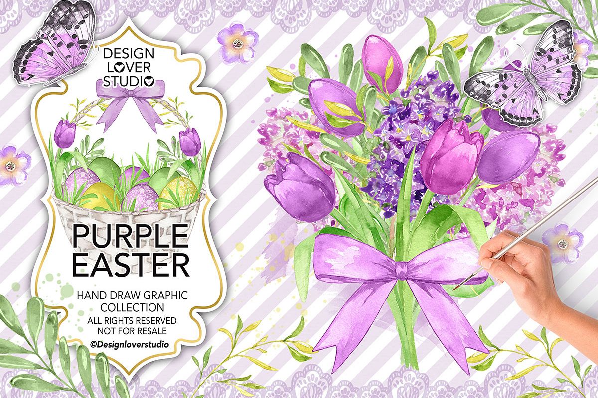 Watercolor PURPLE EASTER design example image 1