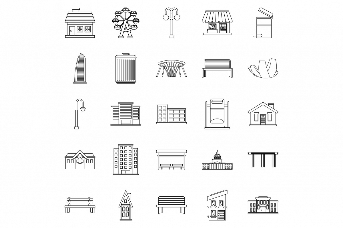 Interesting places icons set, outline style example image 1