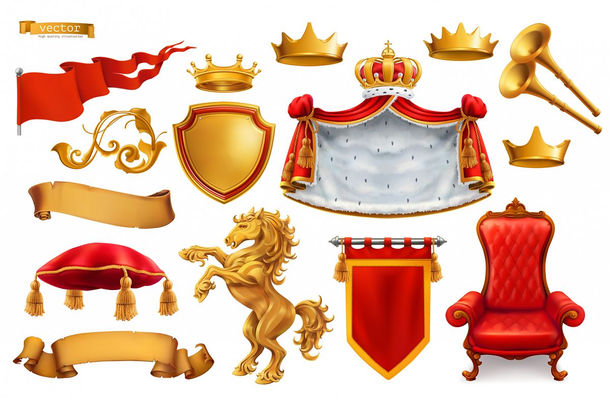 Heraldic set. Award. Royal crown, queen, king symbol, vector example image 1