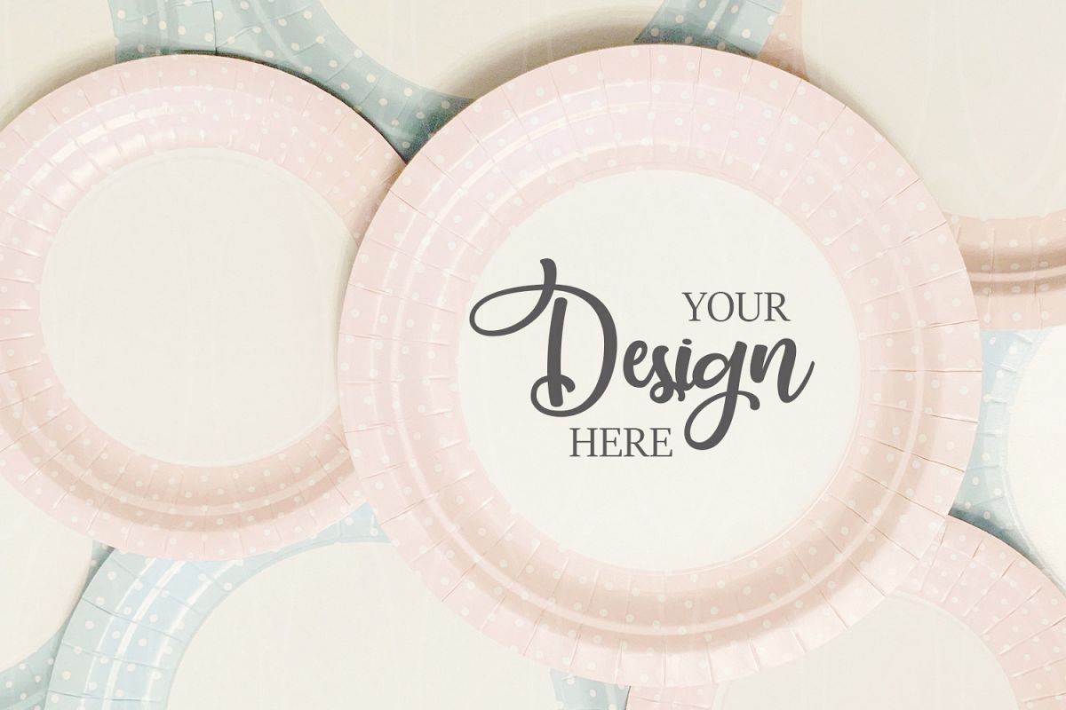 Styled Photography Product mockup Blue and pink plates example image 1