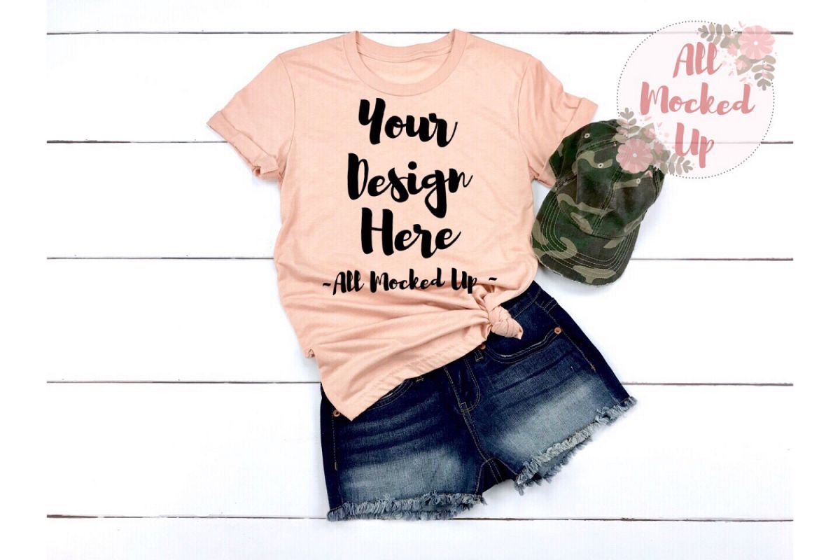 Bella Canvas 3001 / 3413 PEACH Shirt Mock Up 3/19 example image 1