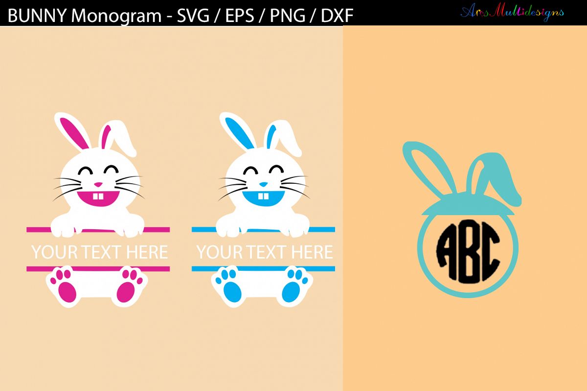 Easter bunny monogram SVG cut files / bunny monogram example image 1
