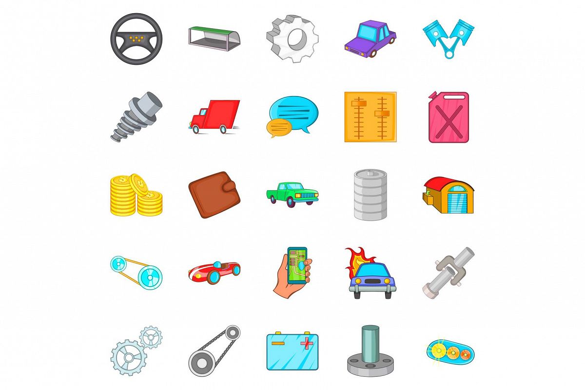 Car mending icons set, cartoon style example image 1