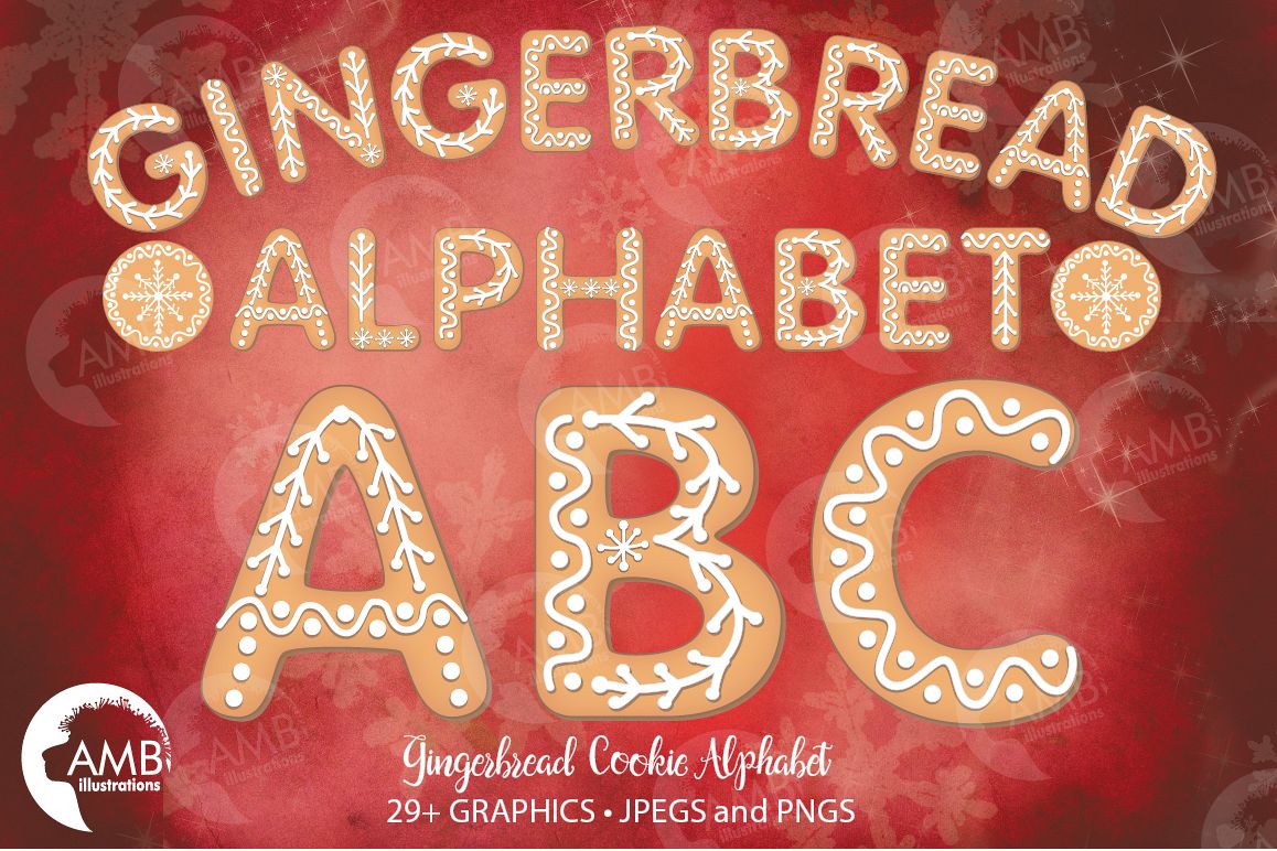 Christmas Cookie Alphabet Clipart, GRAPHICS, ILLUSTRATIONS AMB-1491 example image 1