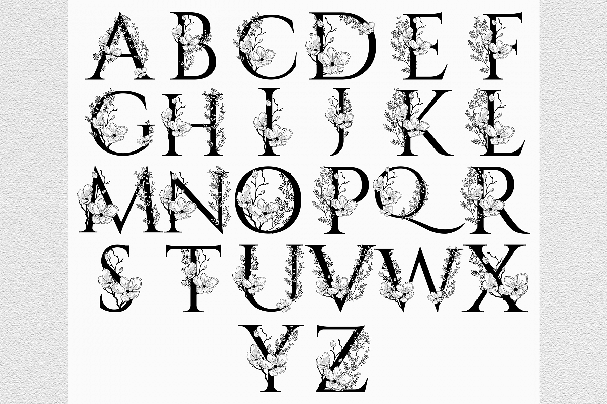 Vector Hand Drawn Floral Alphabet Monograms or Logos. example image 1