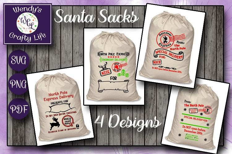 Santa Sack digital bundle of 4 designs - SVG, PNG & PDF example image 1