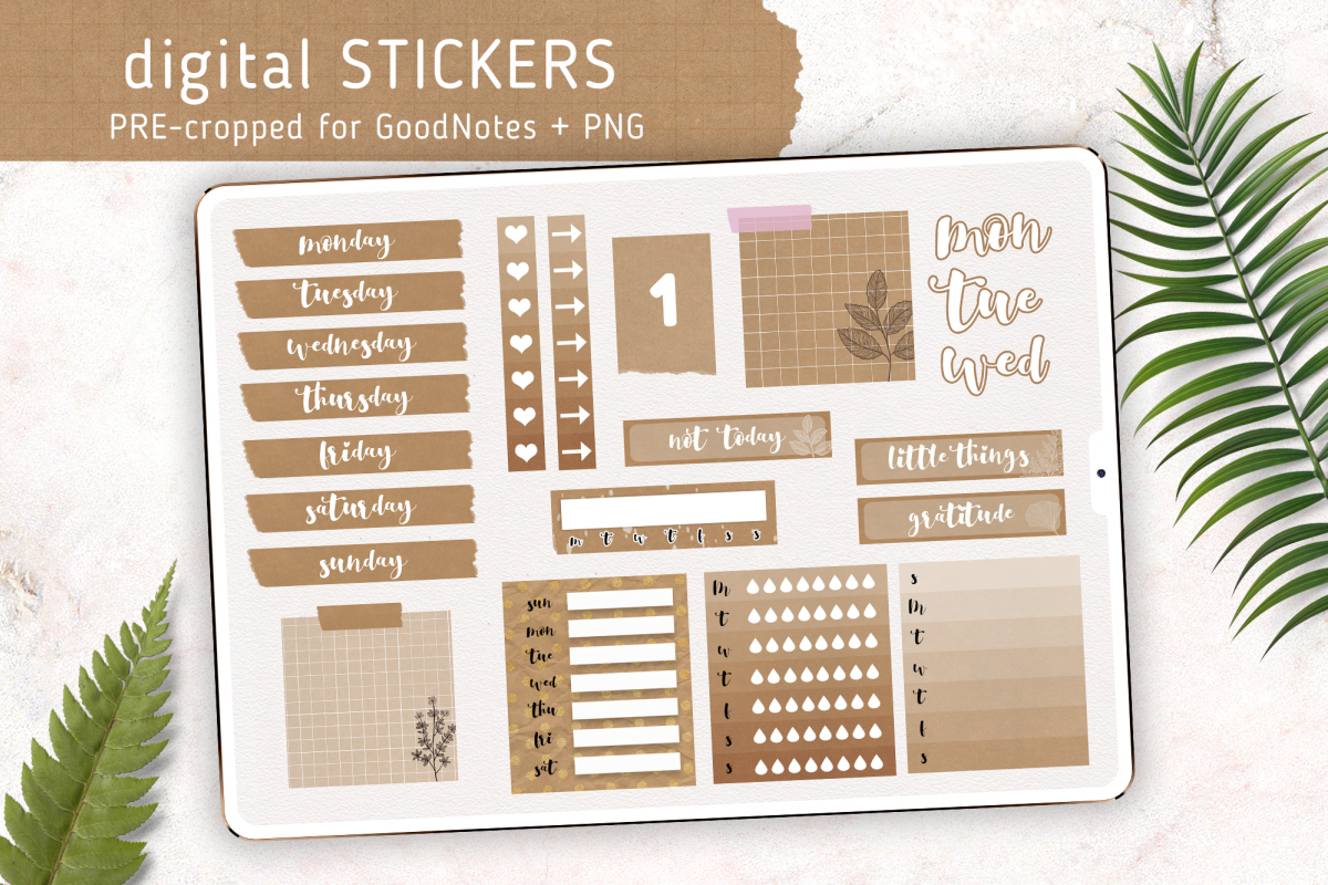 Digital Weekly Sticker Kit | Basic Kraft Style example image 1