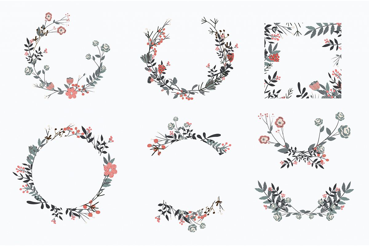 Hand drawn set of different floral vector leaves, example image 1