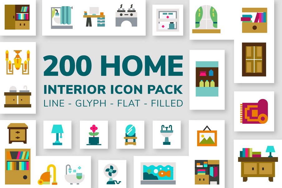 200 Home Interior Icon Pack example image 1