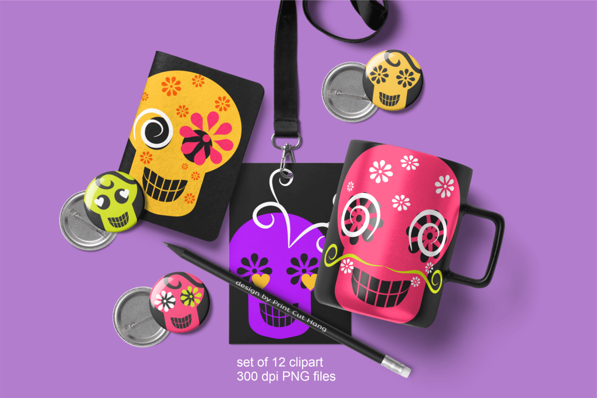 Skulls Clipart Set Kids Friendly Look PNG Files example image 1