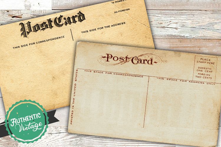 2 Blank Antique Postcards Old Vintage Paper Sublimation PNG example image 1