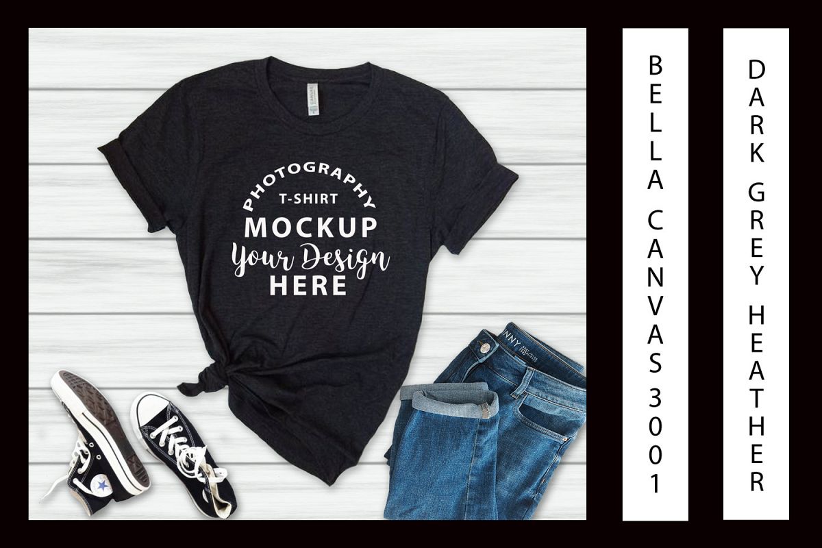 Bella Canvas 3001 T-shirt mock-up, color Dark Grey Heeather example image 1