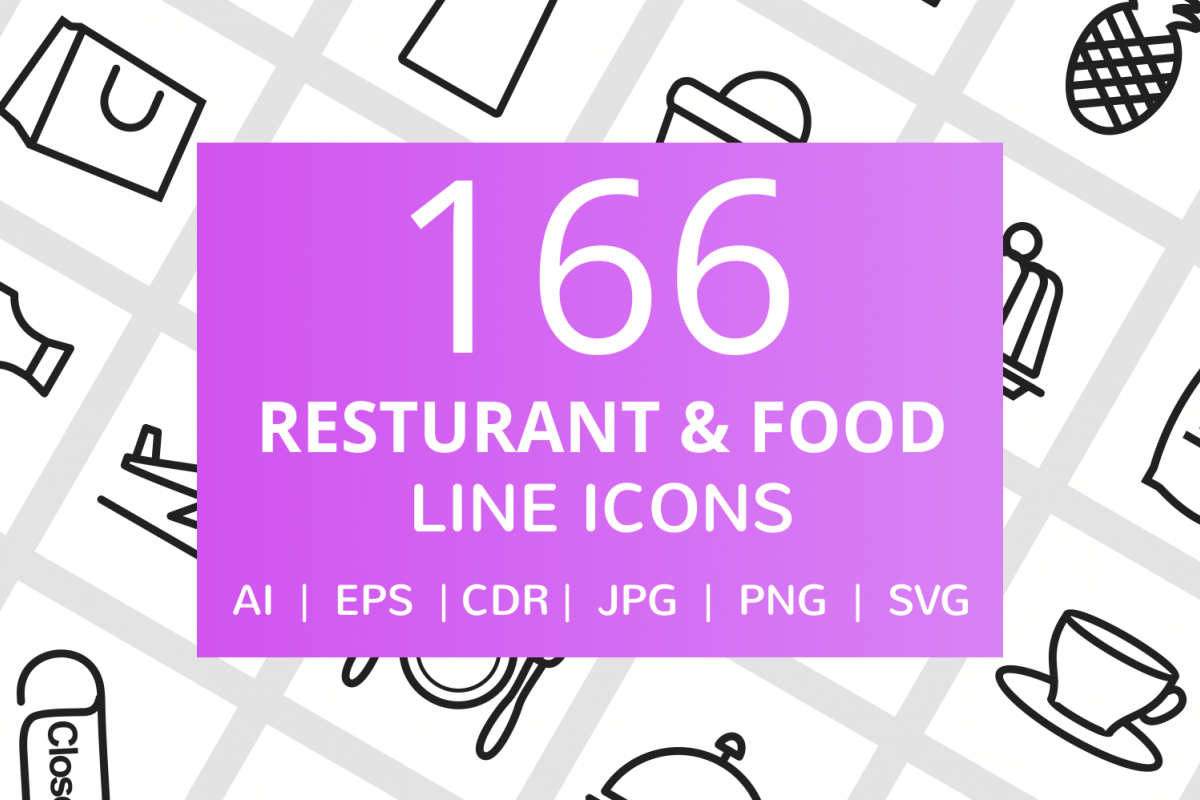 166 Restaurant & Food Line Icons example image 1