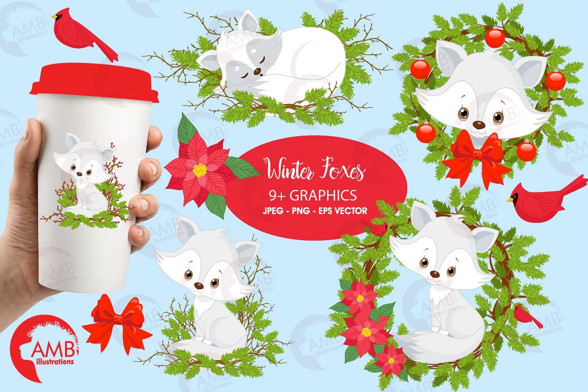 Winter Foxes cliparts, graphics, illustrations AMB-2298 example image 1