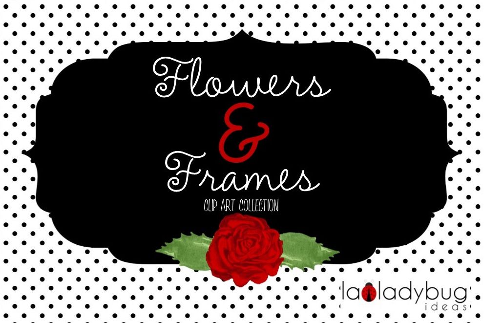 Flowers and frames, clip art collection. example image 1