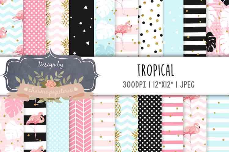 Flamingo Digital Paper, Pineapple, Monstera paper example image 1
