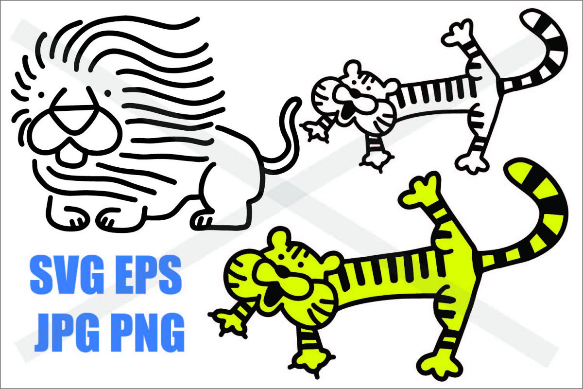 Tiger and Lion - SVG EPS JPG PNG example image 1