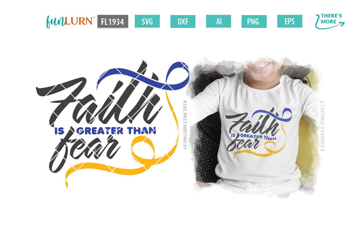Faith is Greater Than Fear Blue and Yellow Ribbon SVG example image 1