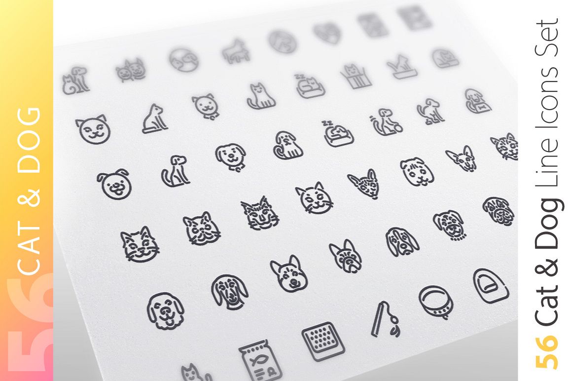 Cat & Dog Line Icons Set example image 1
