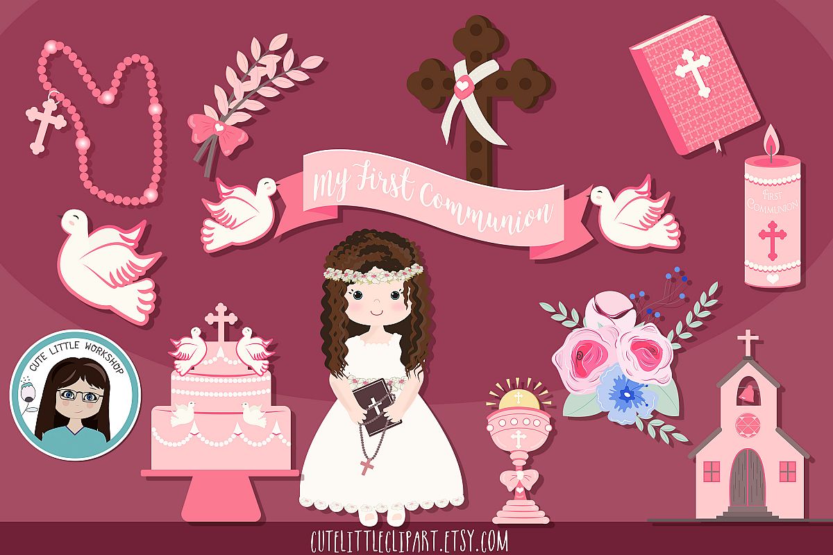 First Holy Communion Girl clipart bundle Aquamarine communio example image 1