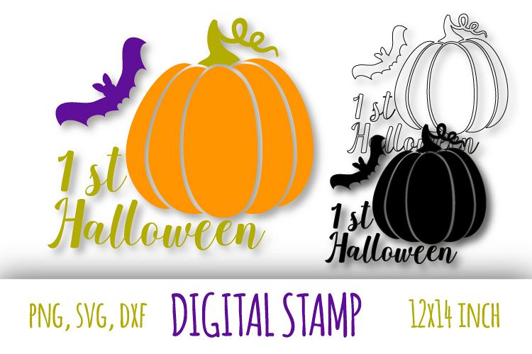 1st Halloween svg. Pumpkin and bat clipart example image 1