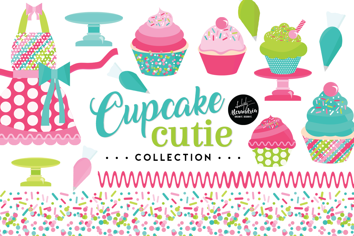 Cupcake Cutie Clipart Graphics & Digital Paper Patterns Bundle example image 1