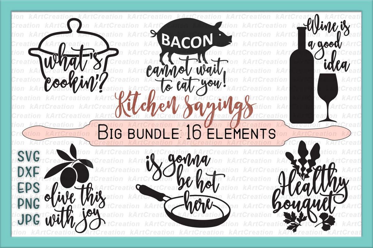 Bundle kitchen sayings towel designs svg dxg cutting files (49633) | SVGs | Design Bundles