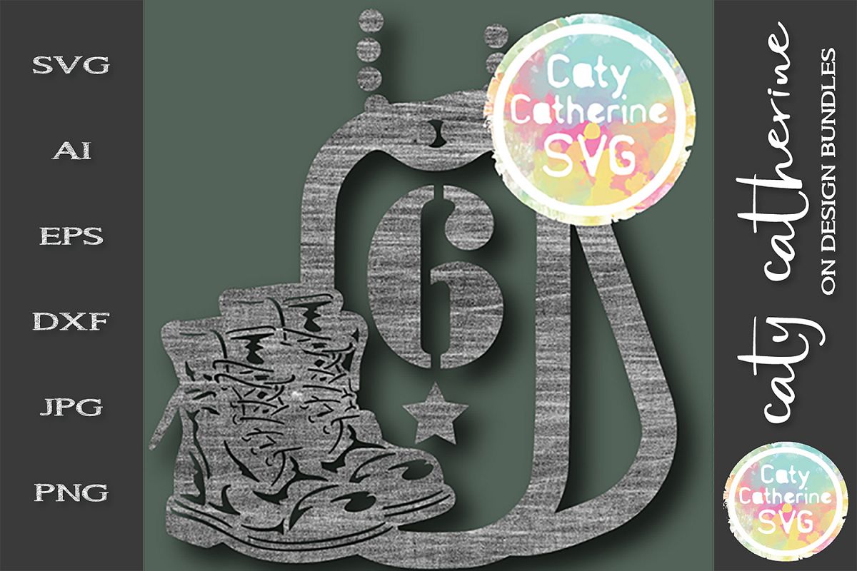 Number 6 Military Dog Tags And Boots Monogram SVG Cut File example image 1