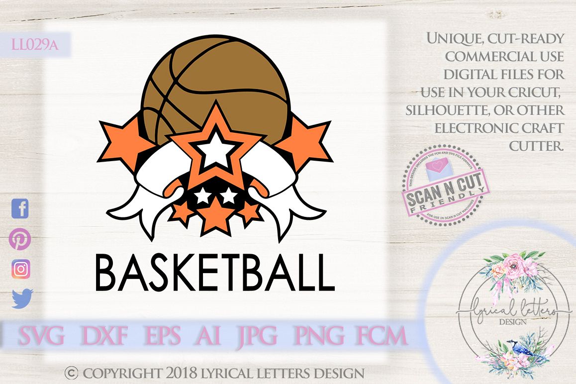Basketball Sports Banner with Stars SVG DXF FCM LL029A example image 1