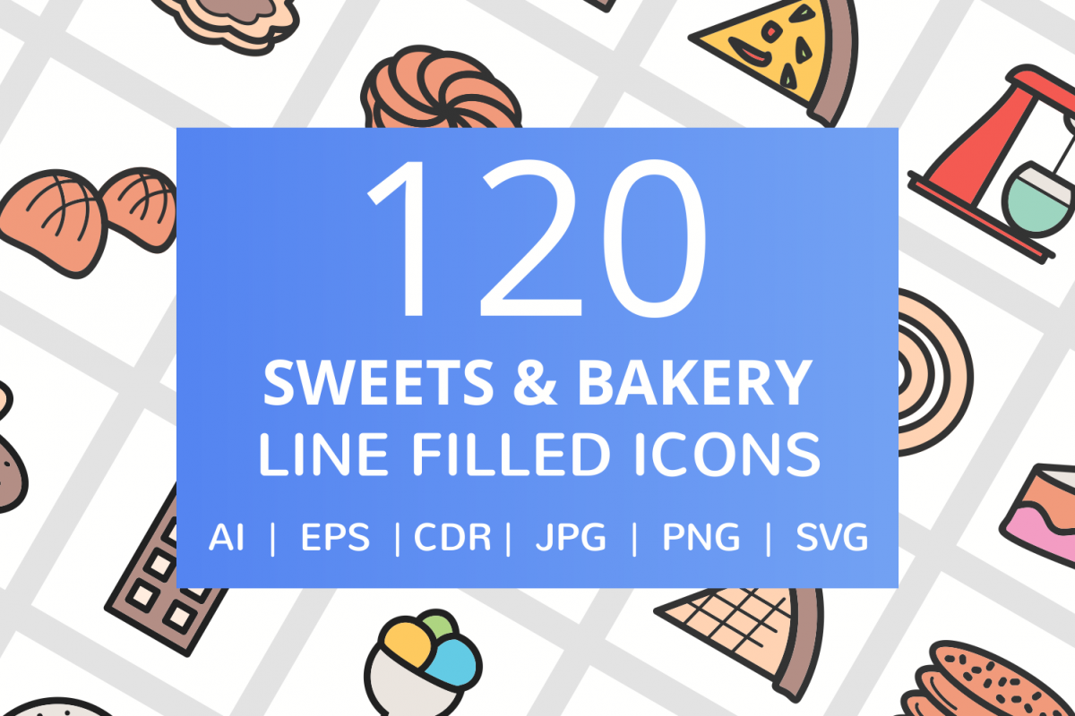 120 Sweets & Bakery Filled Line Icons example image 1