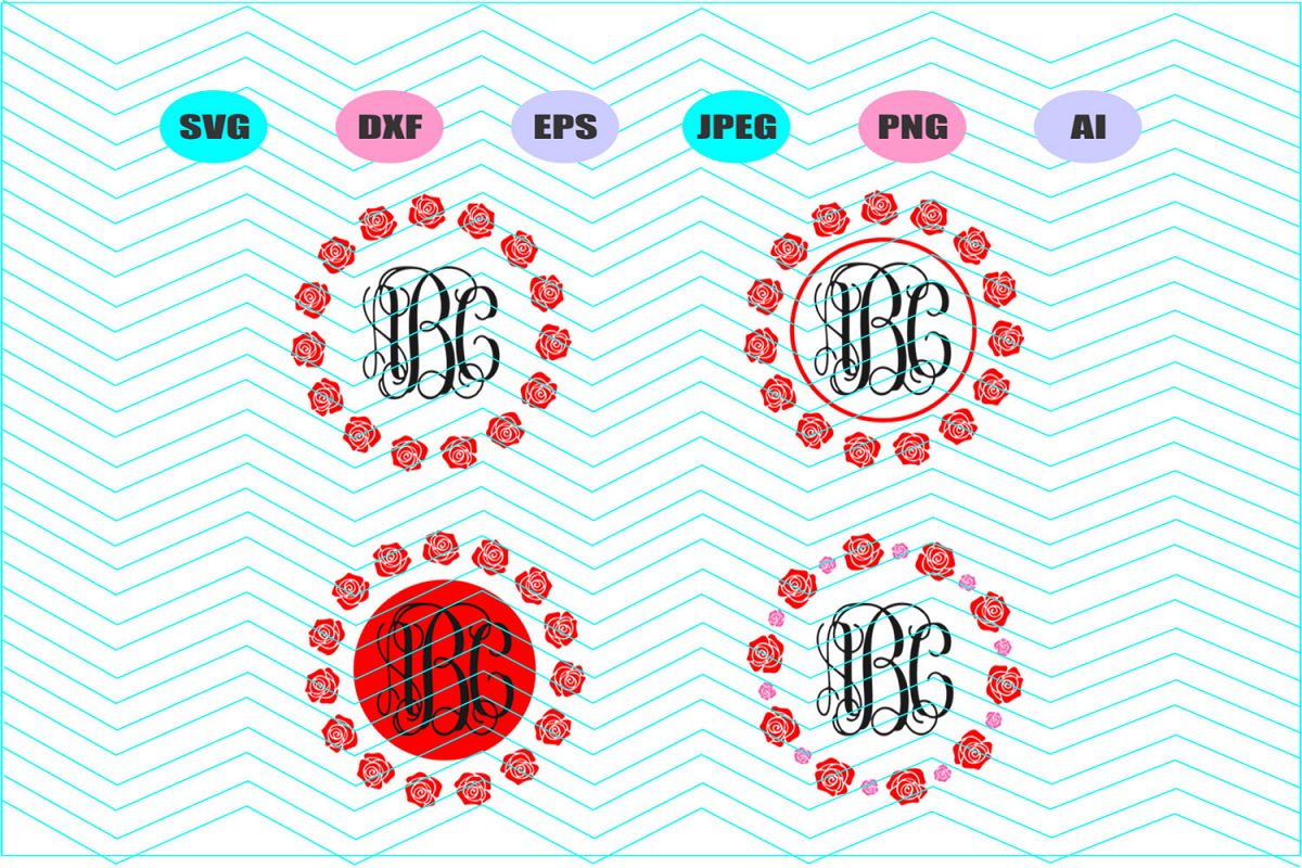 Rose monogram Frame Svg Dxf Eps Png Jpg Ai Cut Vector Vinyl example image 1