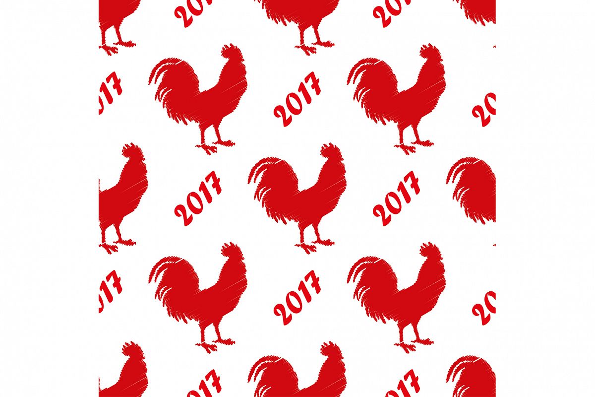 Seamless vector background with decorative roosters. Print. Cloth design, wallpaper. example image 1