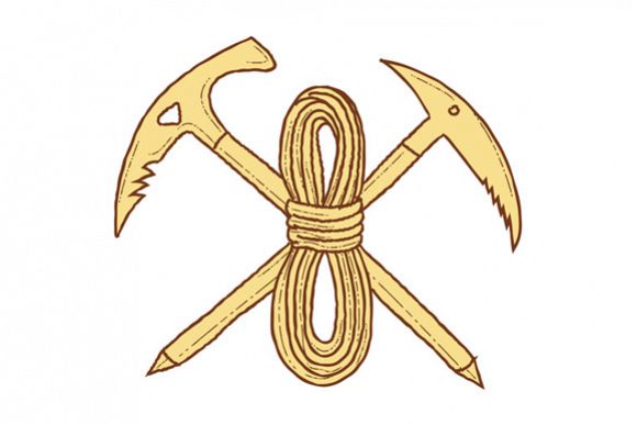 Mountain Climbing Pick Axe Rope Crossed Drawing example image 1