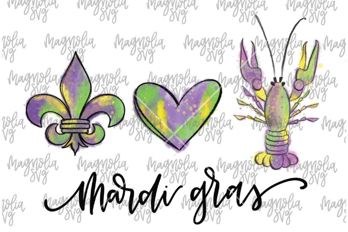 Peace Love and Mardi Gras Crawfish Graphic for Sublimation - example image 1